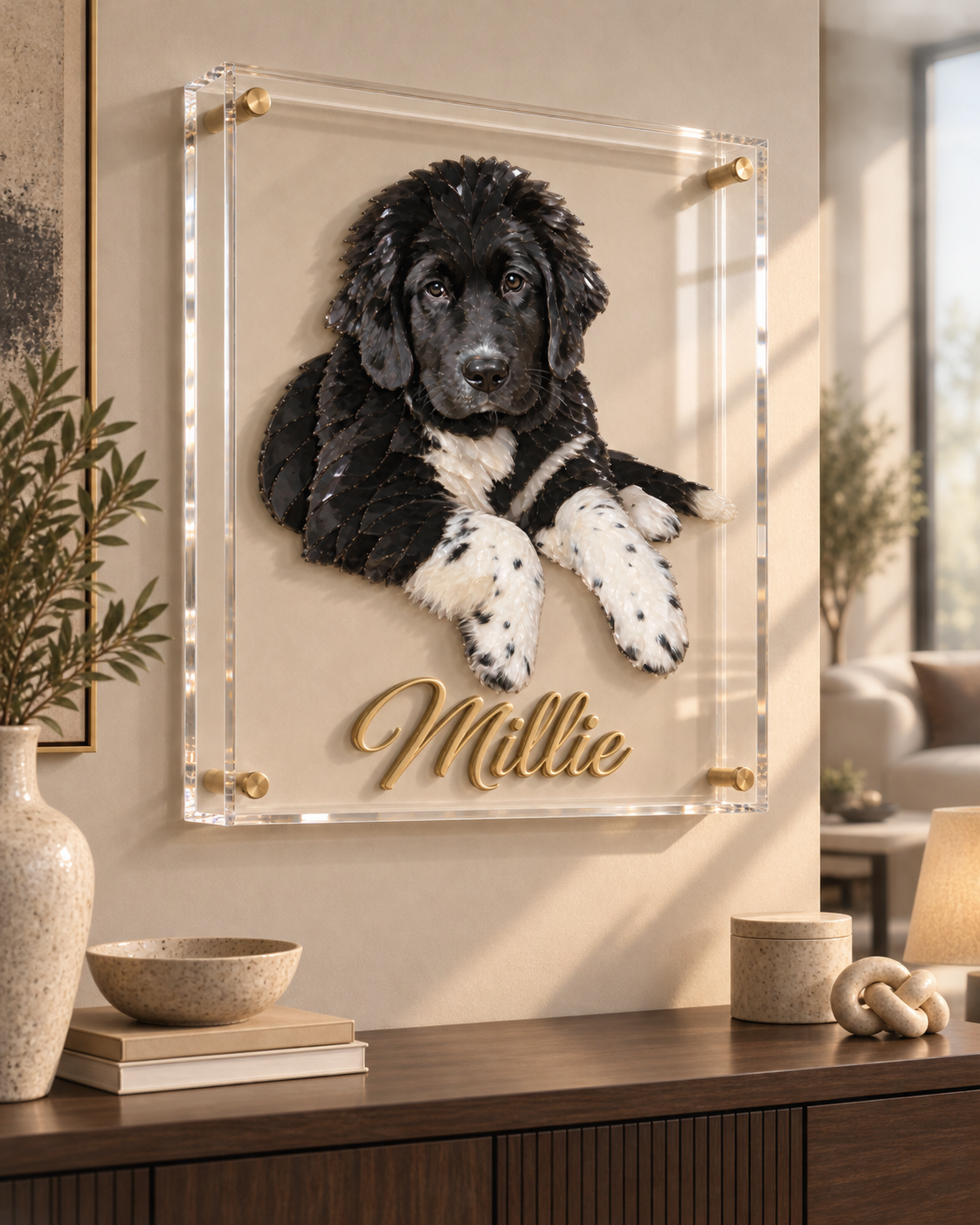 Millie — Newfoundland Puppy, Large 3D Acrylic Portrait