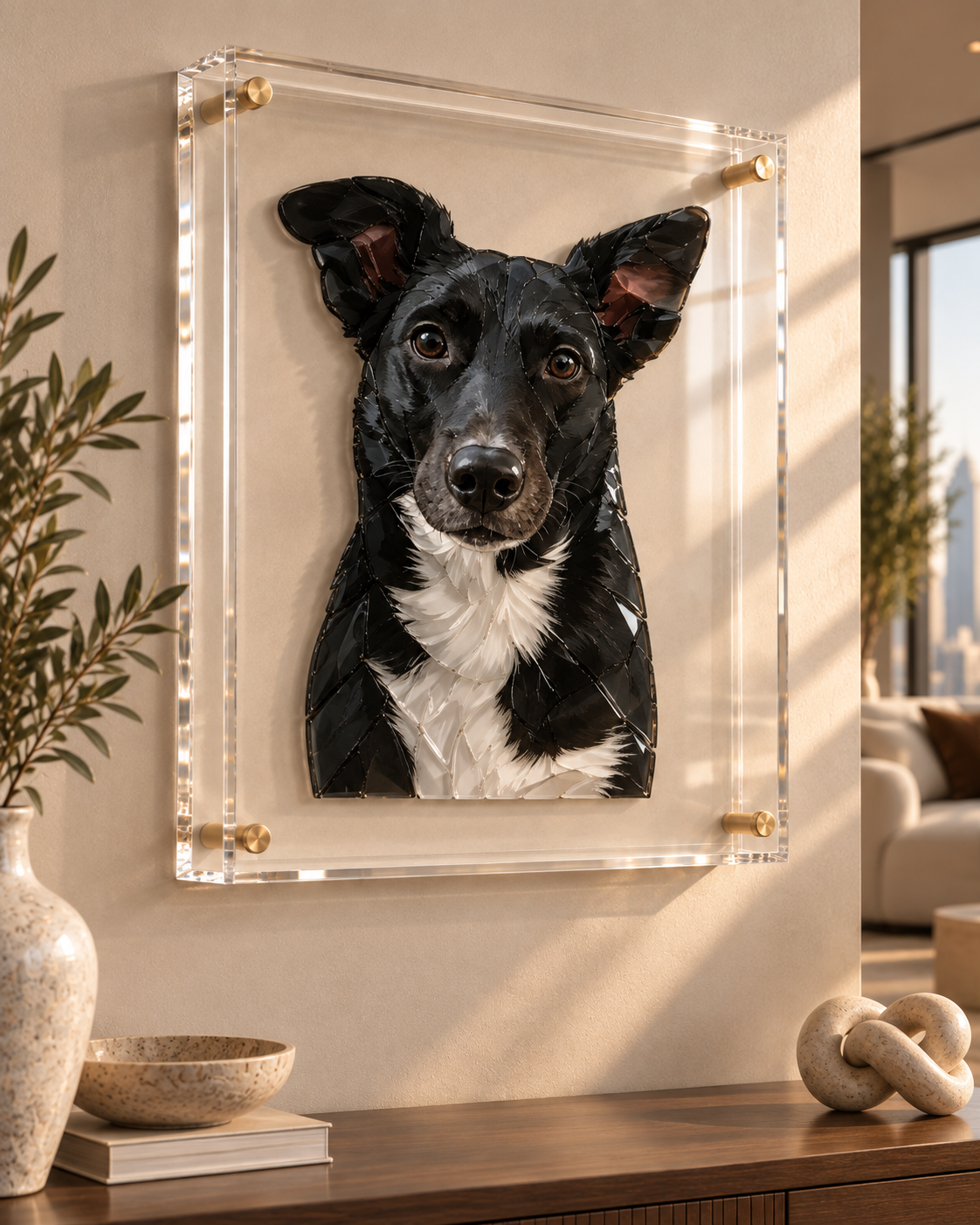 Classic Portrait — Black & White Mutt, 3D Acrylic
