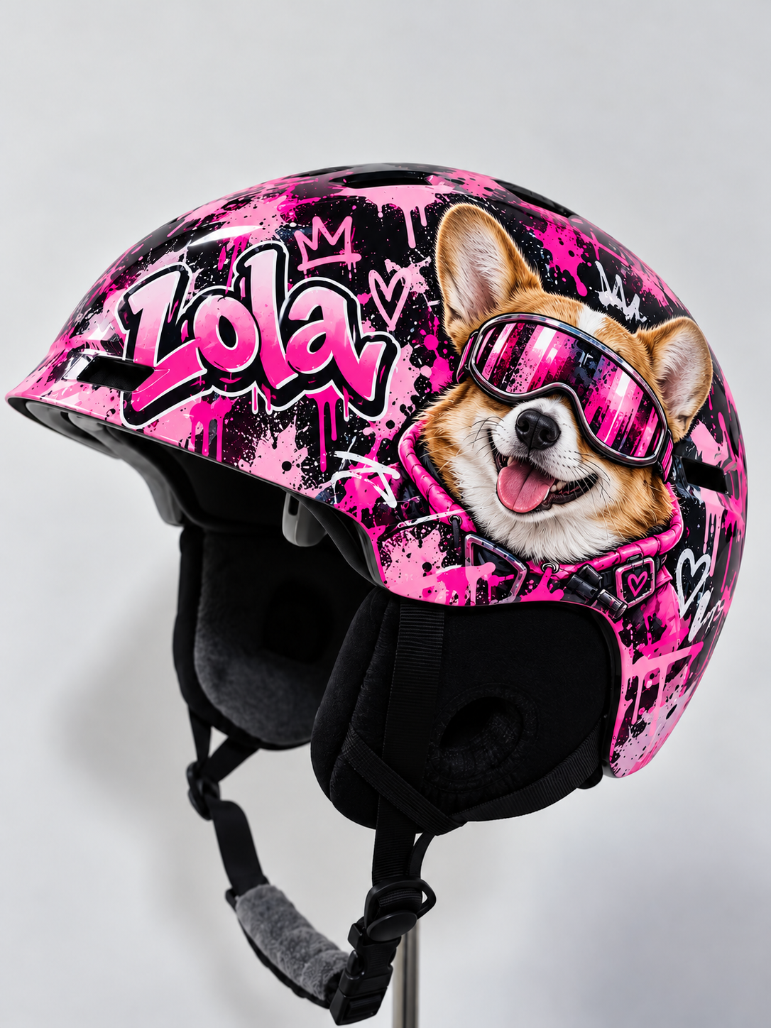 Corgi pink helmet